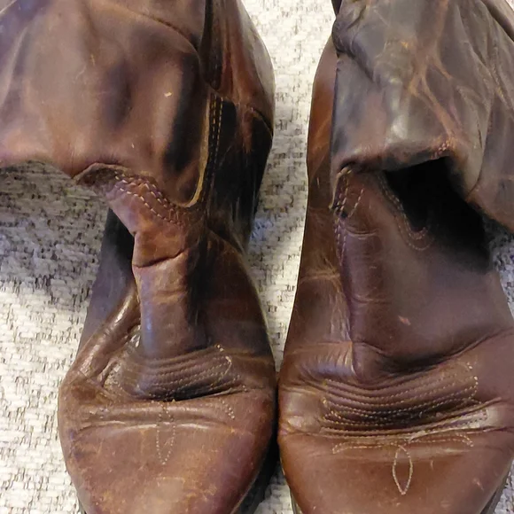 Vintage Ariat Slouch Brown 100% Leather Cowboy Boots Size 8.5 Womens - Picture 10 of 10